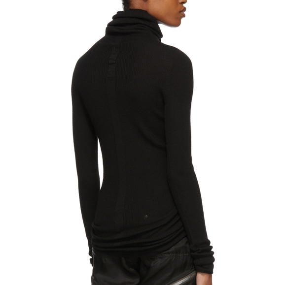 Rick Owens Cowl Neck Ribbed Knit 100% Wool Turtleneck
